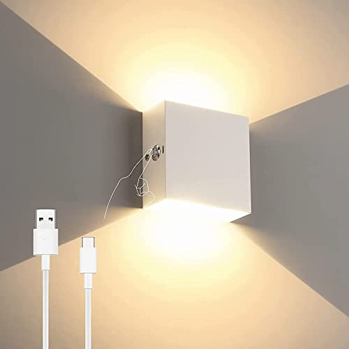 Wandleuchte Innen, Akku Wandleuchte Dimmbare Touch Control,6W USB Aufladbare Wandleuchte Batterie Warmweiß Aluminium Magnetische Wandlampe für Schlafzimmer, Wohnzimmer, Flur,Treppen (Weiß)