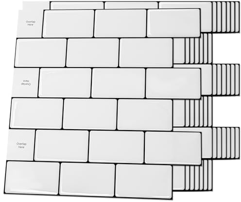 Art3d Fliesenaufkleber 3d Subway Klebefliesen Küche Badezimmer Weiß mit schwarzer Fuge Peel und Stick Backsplash 30 x 30cm