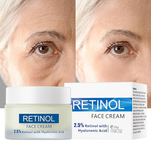 Crema de Retinol para Rostro, Hidratante Facial con Retinol, Hidratante Facial Intensivo Antiarrugas y Antienvejecimiento, Crema Antienvejecimiento Día y Noche para Mujeres y Hombres SKIN