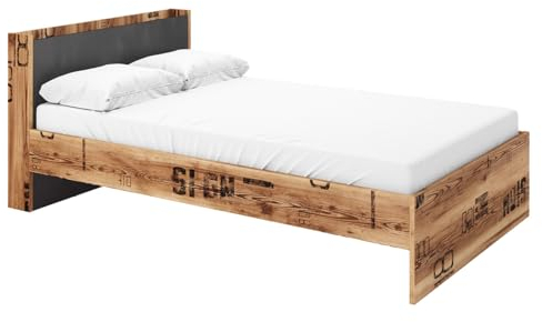 Mirjan24 Jugendbett Fargo, Kinderbett, Bett für Schlafzimmer mit Kopfteil gepolstert, Lattenrost im Set, Einzelbett (FG15: 120x200 cm, Alpenfichte/Raw Steel)