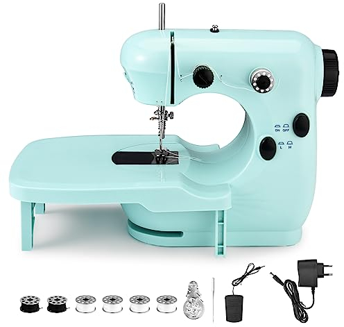 Weigudoc Elektrische Tragbare Nähmaschine, Mini Nähmaschine mit Anschiebetisch, 2 Geschwindigkeiten Doppelfaden mit Nähsets und Fußpedal, Haushalt DIY Handnähmaschine für Anfänger 0