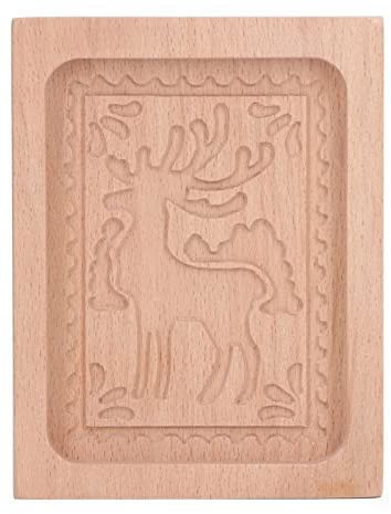 Gavigain Keksformen aus Holz, Backform, Geschnitzte Holzform, Lebkuchen-Pressstempelform, Geschnitzte Keksausstecherform Zum Backen von DIY-Weihnachtsplätzchen in Der Küche(Elch)