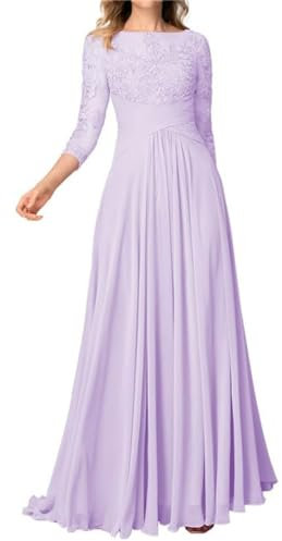 WSEYU Spitze Mutter der Braut Bräutigam Kleider Langarm Chiffon Hochzeit Gast Abend Mütter Kleider, lavendel, 54