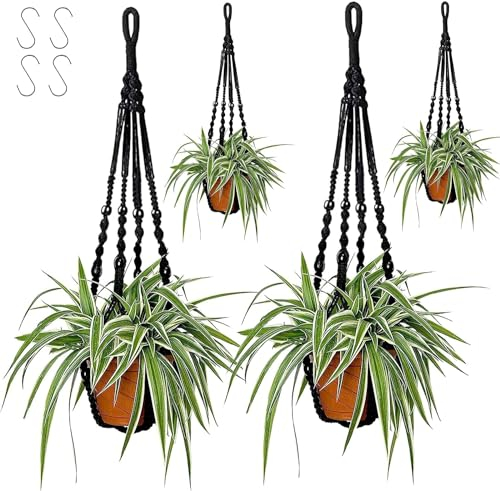 DAJAVE 4er Set Makramee Blumenampe, Pflanzenhänger 84cm Extra Lang Boho Deko Baumwollseil Blumentopfhalter Hängeampel Pflanzen für Innen Außen Decken Balkone Dekoration, Garten Haus Dekoratio