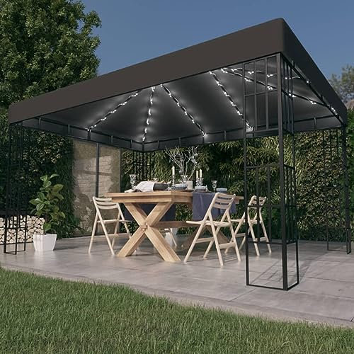Gecheer Gazebo con Stringa di Luci LED,Gazebo da Esterno,Gazebo Pergola con Telo,Padiglione da Giardino,Tenda per Feste,Gazebo per Barbecue,Gazebo 3x4 m Antracite