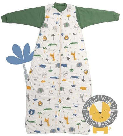 Schlummersack Ganzjahres-Schlafsack für Babys 90 cm Dschungel | Babyschlafsack Mit Abnehmbaren Ärmeln 2.5 Tog | Baumwolle