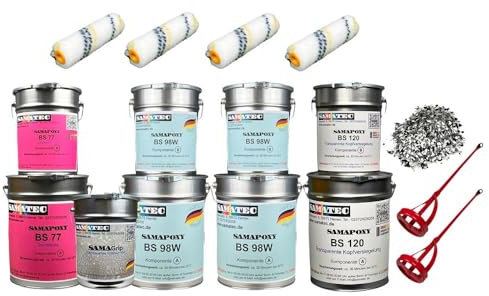 2K Epoxidharz Bodenbeschichtung DIY für Garagenboden, Werkstattboden, Hallenboden, Industrieboden Test Set matt für 5m² (RAL 3011 Schwedenrot)