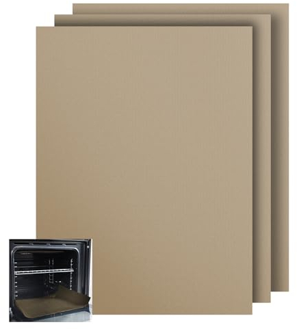 KitchenRaku Oven Liner Pack of 3, 32X50cm Teflon Oven Liners for Fan Assisted Ovens, Reusable Non-Stick Oven Mats for Bottom of Oven - Suitable for Most Ovens and Cookers (Copper)