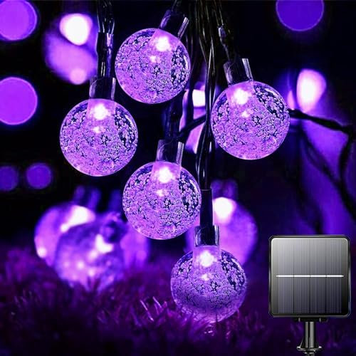 Lezonic 50LED Solar Fairy Lights Outdoor, Solar Powered Garden Lights,7M/23FT Solar String Lights Waterproof,8 Lighting Modes Solar Lights for Outside Patio Yard Lawn Festival (Purple)