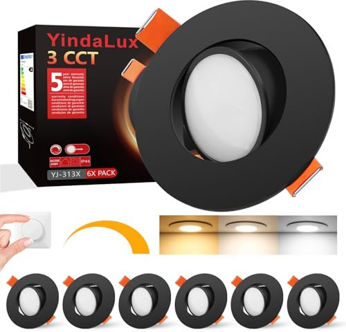 Spot LED Encastrable Dimmable 5W Noir Spot LED Extra Plat Spots de Plafond 45° Orientable Blanc Chaud 3000K Blanc Neutre 4000K Blanc Froid 6000K Spot Encastrable pour salle de bain et cuisine,Lot de 6