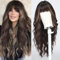 UEVIES Lange Lockige Braun mit Blonden Highlight Perücken mit Pony Perücke für Frauen Perücke Synthetisches Haar Perücke für Tägliche Party Cosplay Verwenden-26 Zoll