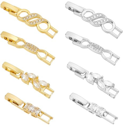 OLYCRAFT 8 Stück Zirkonia-Uhrenverlängerung Goldenes Platin Halsketten-Armbandverlängerung Kettenverlängerungsverschluss Für Die Herstellung von Armbändern Und DIY-Schmuckverlängerung – 8 Stile