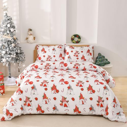 Boqingzhu Weihnachts Bettwäsche 135x200cm Rot Weiß Weihnachtself Warm Winter Weihnachten Kinder Bettwäsche Set Microfaser Bettbezug und Kissenbezug 80x80cm mit Reißverschluss