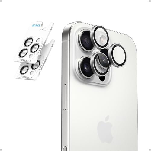 Anker Camera Lens Protector for iPhone 15 Pro/15 Pro Max, 2-Pack HD and Ultra-Durable ShieldX Glass, Easy Installation, Exclusively for iPhone 15 Pro/15 Pro Max (Silver)
