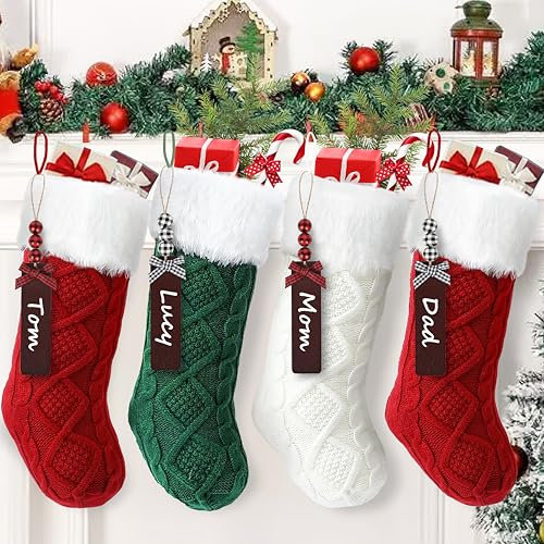 SEBOVIM Weihnachtsstrumpf 4er Set 46cm Großen Nikolausstiefel Gestrickt Nikolausstrumpf für Weihnachtsdeko,Weihnachtssocken für Weihnachten Geschen