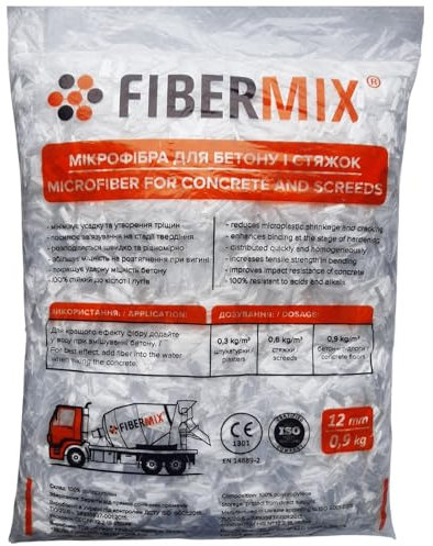 FiberMix Microfibra de hormigón de 12 mm, polímero de alto rendimiento para evitar grietas, ideal para pavimento y reparación de hormigón (0,9 kg)
