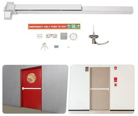 Mermajestic Door Push Bar Commercial Panic Exit Device Stainless Steel Urgent Exit Panic Bar for Anti-Theft and Fire Escape, Automatic Lock, Door Security Devices with Exterior Handle and 3 Keys
