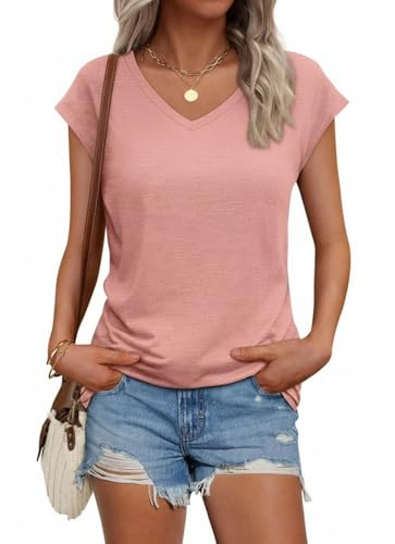 Suncife Maglietta estiva da donna, casual, vestibilità ampia, maniche ad aletta, scollo a V