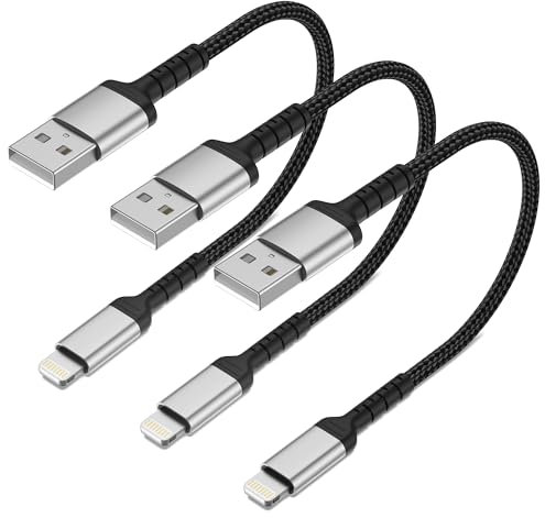 ADILIFT USB A to Lightning Cable short, 20cm 3Pack Nylon Braided iPhone Charger Cable USB Fast Charging Lightning Cable for iPhone 13 12 11 Pro Max X XS XR 10 8 8 7 Plus 6 6s 5s 5 SE 2020 - Black