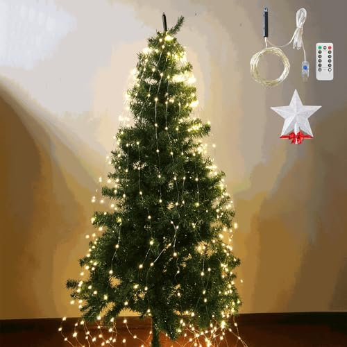 Generic Cascading Twinkle Lights for Christmas Tree, 1.2m 10pcs 120 Warm White LED Bulbs, Waterproof, Indoor/Outdoor, USB Powered, Remote Control, Automatic Timer, Multiple Modes
