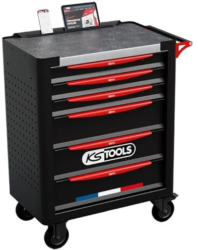 KS TOOLS KS Tools-824.0006F-Servante Vide 6 tiroirs fabriquée en France Servante d'atelier, Acier allié, Noir, Rouge, Standard