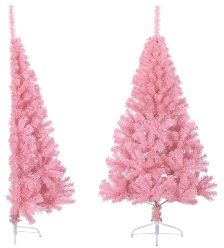 FENLAX Halb-Weihnachtsbaum mit Ständer 150 cm H Unechter Tannenbaum Christbaum Weihnachtsbaum Hoch Weihnachtsdeko artificialtree Kunstbaum PVC&Stahl Rosa