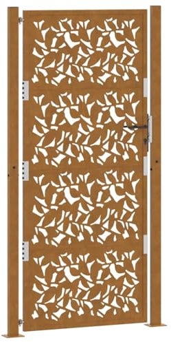 vidaXL Gartentor 105x205 cm Wetterfester Stahl Blatt-Design, Zauntor, Outdoor Tor, Eisentor, Sicherheitstor, Einfahrtstor, Metall Zauntor