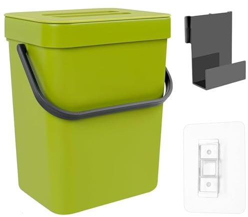 WEIWUXIAN 3L Biomülleimer Küche Klein, Komposter Mülleimer mit Deckel, Aufhängbarenzum Komposteimer, Tischabfalleimer, für Bad, Küchen, Büro, Camping(Grün)