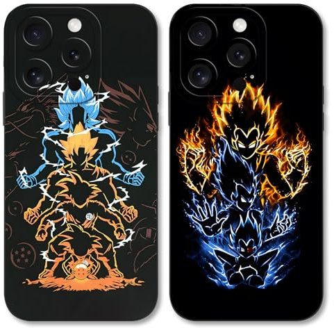 Eouine 2 Pack Phone Case For iPhone 12 6.1 inch, Anime Japanese Manga Cartoon Manga Pattern Shockproof Soft Aesthetics Design Full lens Protection Cover for Children Boy Girl, Black