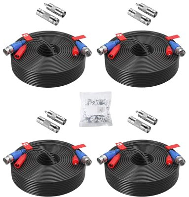 Paquete de 4 cables de alimentación BNC de 30 m para cámara de videovigilancia, sistema DVR con conector BNC RCA, cables de alimentación de video todo en uno