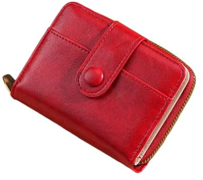 MSLSOZ Elegante Damen-Geldbörse aus rotem Leder – kompakte Clutch mit Reißverschluss und Kartenfächern, Ausweisfenster und sicherem Reißverschlussfach, kleine Damengeldbörsen, rot, S, Casual