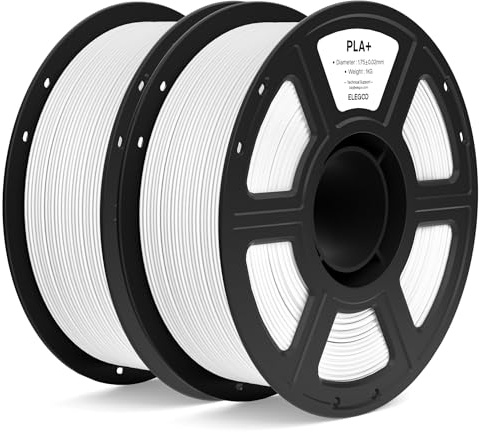 ELEGOO PLA+ Filament 1.75mm Weiß 2kg, 3D Drucker Filament | Hochfestes PLA Plus 3D-Druckmaterialien, Maßgenauigkeit +/- 0,02mm, 1KG Spule (2.2lbs) für die Meisten 3D-Drucker