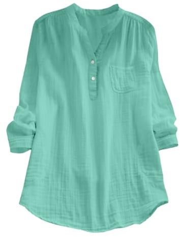 Musselin Bluse Damen Baumwolle Leinen Shirt V Ausschnitt Longbluse Oversize Langarm Leinenbluse Sommer Oberteile Tunika Große Größen Leinenshirt Leicht Und Luftig