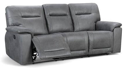 Lovesofas Grey Faux Leather 3 Seater Recliner Sofa with Cup Holders - Manual Gaming Couch, Reclining Sofa for Living Room - MURCIA
