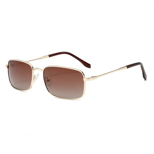 WDZAYXC Polarisierte Retro Klassische Rechteckige Sonnenbrille für Herren und Damen,Schlanke Metallrahmen Vintage Rechteck Brille