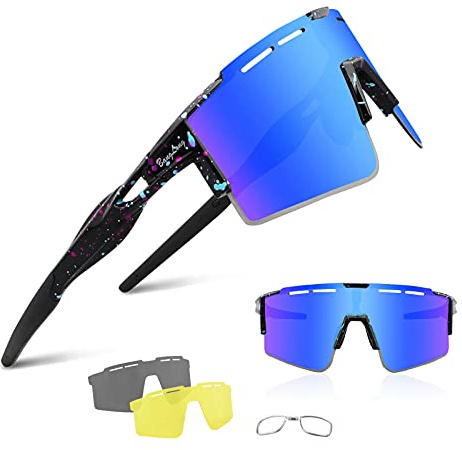 BangLong Polarisierte Sonnenbrille, Fahrradbrille Herren Damen UV 400 Schutz mit 3 Wechselgläser, Schutzbrille Sportbrille für Outdoorsport Radfahren Laufen Golf