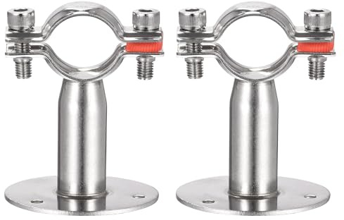 TA-VIGOR 304 Stainless Steel Adjustable Pipe Support Bracket, Wall and Ceiling Mount Pipe Clamp Holder for 32-34mm Tubes, Heavy Duty Tube Clamp with Mounting Parts 2Pcs