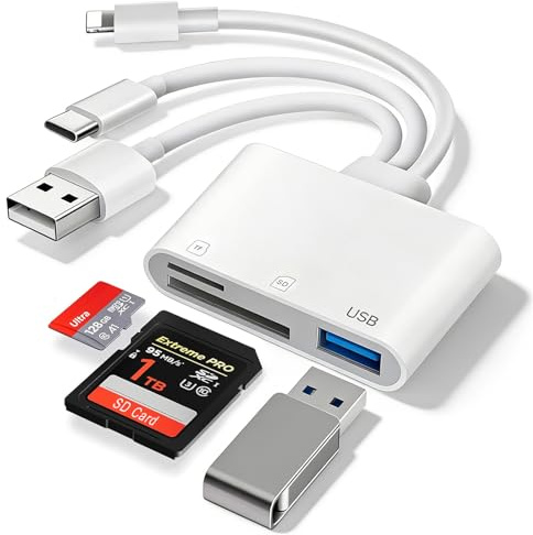 Lettore di schede SD USB-A USB-C Lightning a SD Micro SD, Adattatore OTG per schede di memoria SD/Micro SD/USB, Adattatore per schede SD per iPhone iPad, Compatibile con Android/Windows/macOS