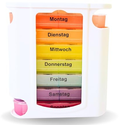 Frohbach 7 Tage Tablettenbox Weiß Pastelledition - Seniorenfreundliche Medikamentenbox für 1 Woche, BPA Frei, perfekt für unterwegs & Zuhause - Morgens, Mittags, Abends, Nachts