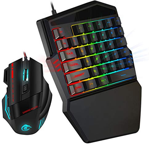 Fafeicy J50 Gaming-Maus-Tastatur-Kombination, Einhandtastatur mit LED-Hintergrundbeleuchtung, 5 Einstellbare DPI, Ergonomisches Design für OS X PC-Spieler