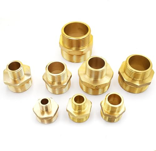 2-Pack Brass Pipe Fitting Reducer Hex Nipple Adapter Connector - 1/8'' to 1'' BSP Male Thread(3/4x1/2)