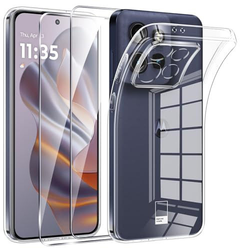 Phoona Cover per Motorola Moto Edge 60 Neo 5G / Edge 50 Neo 5G Custodia con 2 Pezzi Pellicola Vetro Temperato,Ultra Sottile Trasparente Silicone Protettiva Case Sottile Morbida Antiurto Cover