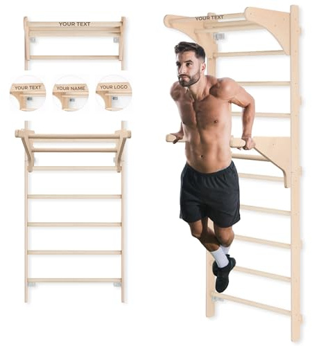 MAMOI® Turnleiter zur Wandmontage für Erwachsene mit Klimmzuggriff und Dip-Barren, erweiterte Trainingsstation für das Training zu Hause, personalisierbar