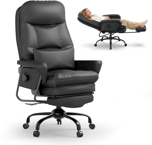 FLEXISPOT Ergonomic Office Chair with Footrest, Executive Chair with 160° Reclining Desk Chair for Home Office, Thick PU Leather Executive Chair for Long Hours Work & Relax