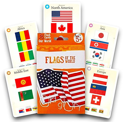 Bendon Lot de 36 cartes Flash Drapeaux du monde