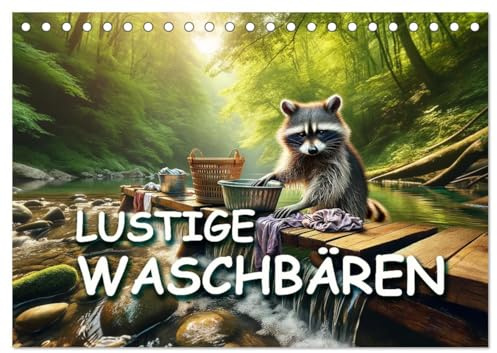 Lustige Waschbären (Tischkalender 2026 DIN A5 quer), CALVENDO Monatskalender: Jeden Monat KI-generierte Waschbären in thematischen Szenen (CALVENDO Tiere)