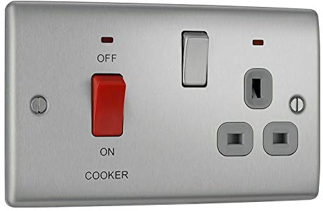 BG Nexus Metal NBS70G - STAINLESS STEEL 45 Amp Cooker Switch + Plug Socket