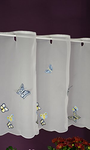 Hossner Scheibengardine Schmetterling Bistrogardine Kurzstore Cafehausgardine Voile Bestickt Vintage 30/120 cm weiß-bunt