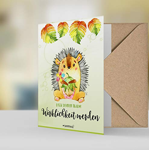 Sunnywall Grußkarte Postkarte Igel Hedgehog Lasse Deinen Traum Deko Motiv