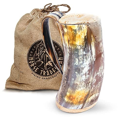 Norse Tradesman Original Viking Tasse en corne à boire – 900 ml Chope à bière Viking de qualité supérieure avec fond en bois dur super renforcé | The Original, non poli, X-Large